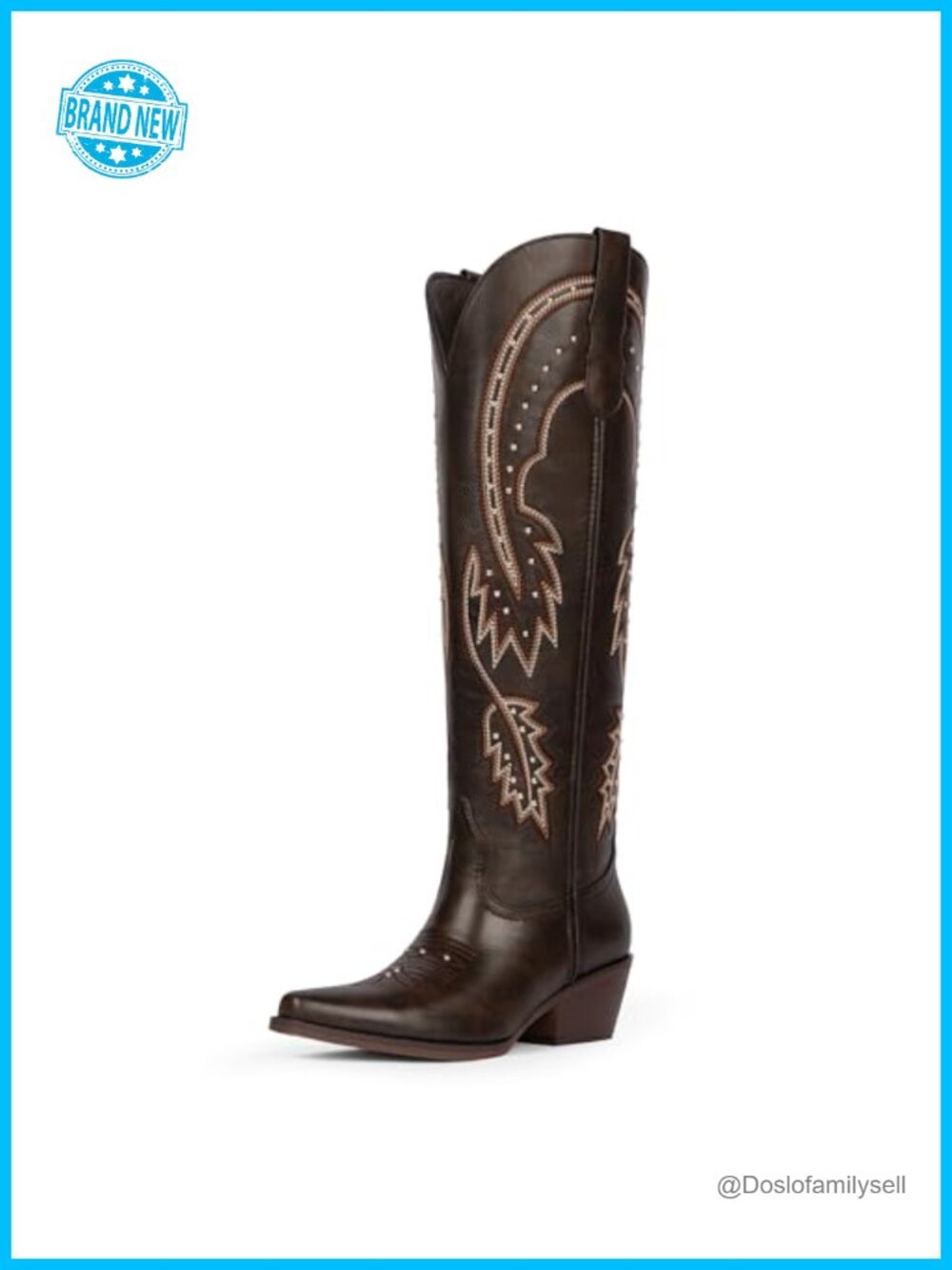 Faux Leather Knee High Cowboy Boots Pointed Toe Slip-On Chunky Heel